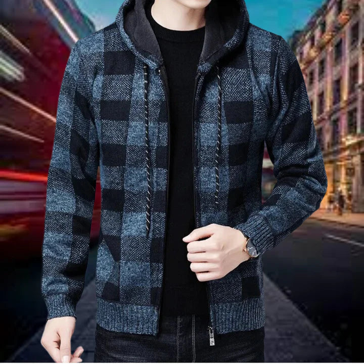 Men's Cardigan Plaid Hood Quality
