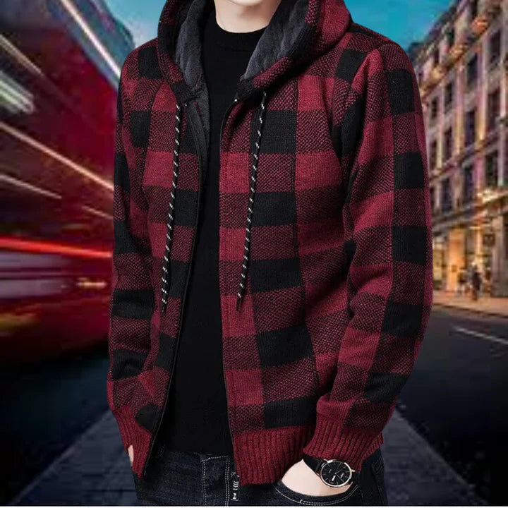 Men's Cardigan Plaid Hood Quality