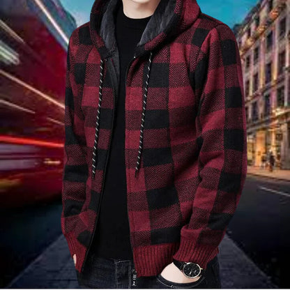 Men's Cardigan Plaid Hood Quality