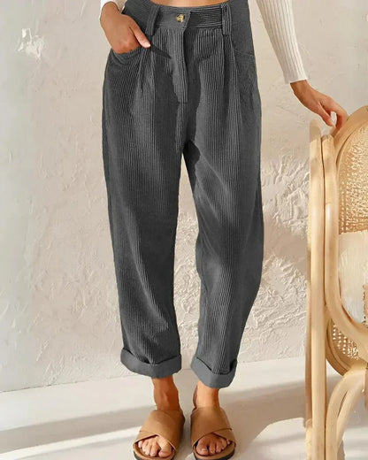 Elegant Women's High-Waisted Corduroy Trousers