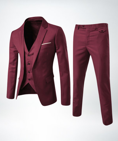 Elegant Dress Slim Fit Wool Blend Lapel Collar Three-piece