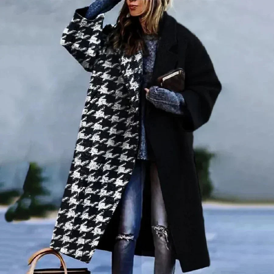 Long Wool Coat Loose Fit Modern Graphic