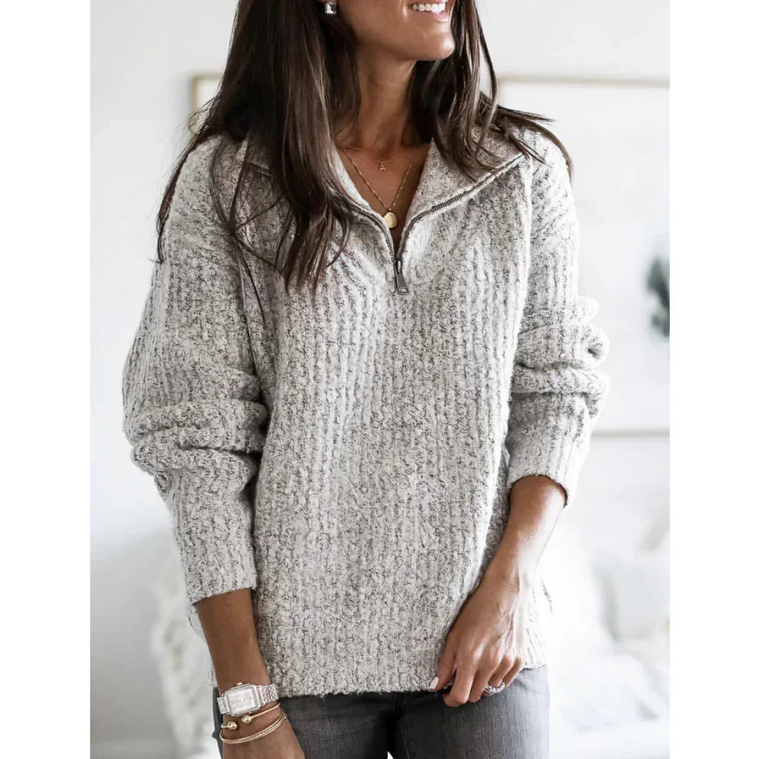 Damen Winterpullover Kuschelig Warm Halbzipper - IdealeKleiden