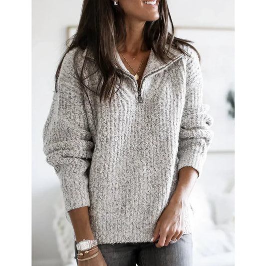 Damen Winterpullover Kuschelig Warm Halbzipper - IdealeKleiden
