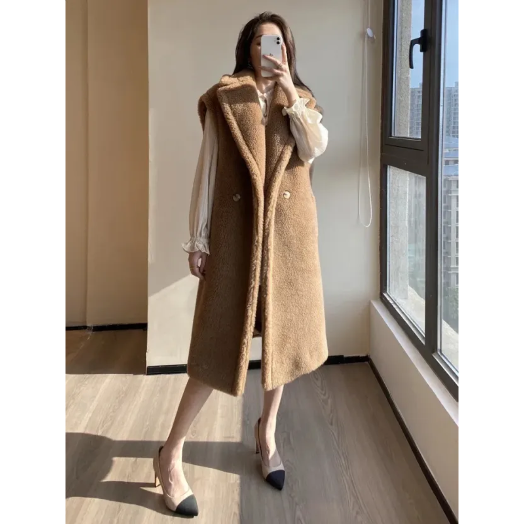Damen Winter Teddyjacke Ärmellos Soft - IdealeKleiden