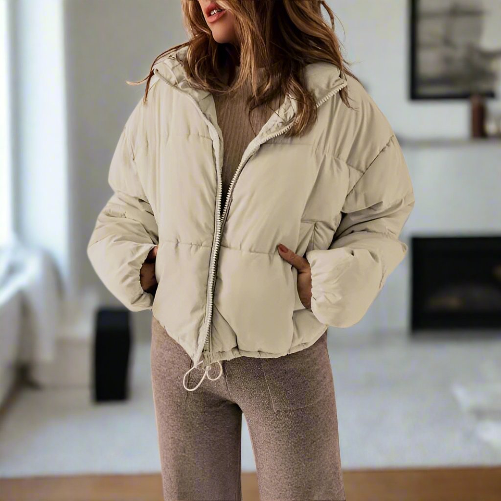 Short puffer jacket high neck zip