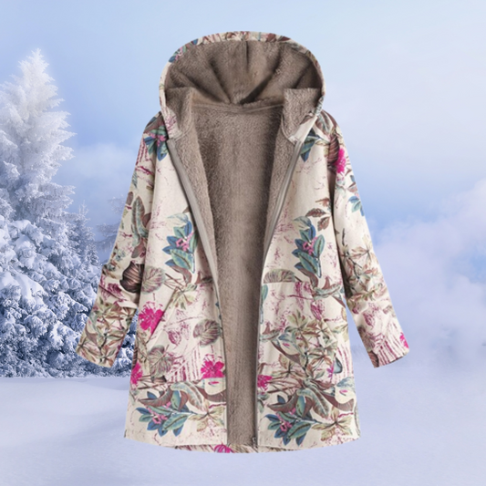 Damen Winterjacke Lang Floralmuster Elegant - IdealeKleiden