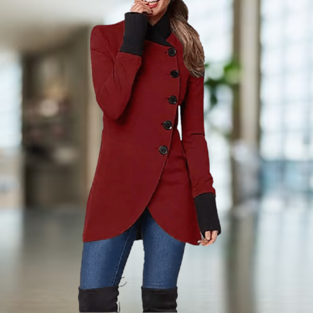 Elegant Women's Coat Asymmetrical Button Closure Slim Fit