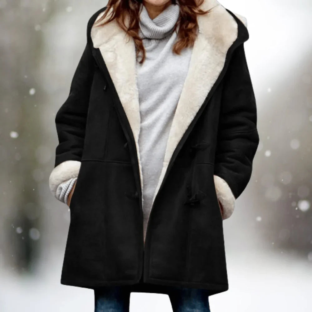 Yarelli - Luxury Fleece Jacket Leather Look Mid-Length Hood