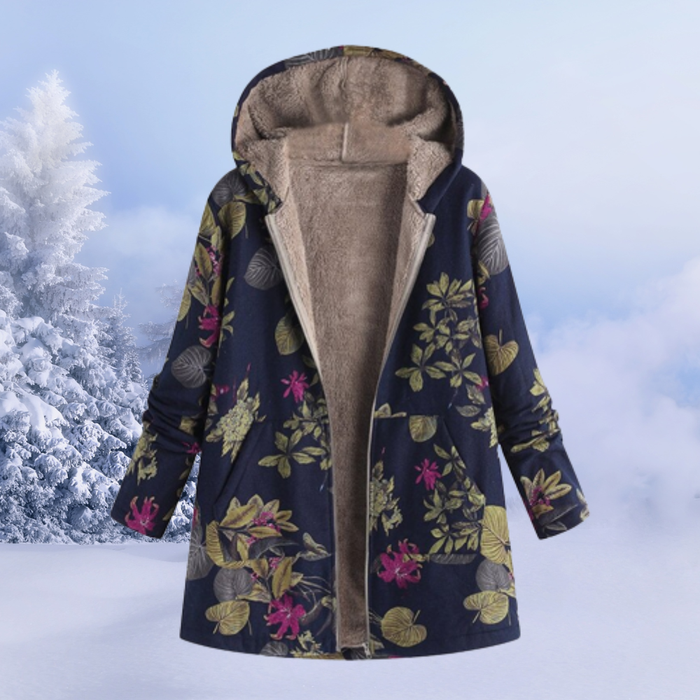 Women's Winter Jacket Long Floral Pattern Elegant