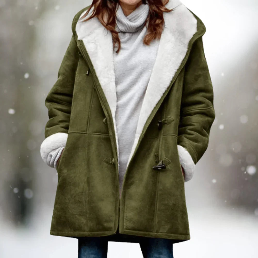Yarelli - Luxury Fleece Jacket Leather Look Mid-Length Hood