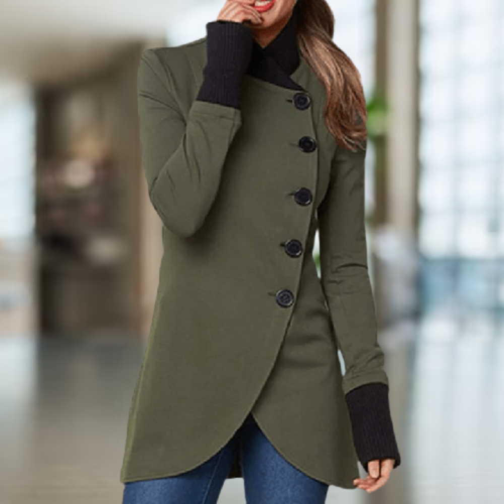 Elegant Women's Coat Asymmetrical Button Closure Slim Fit