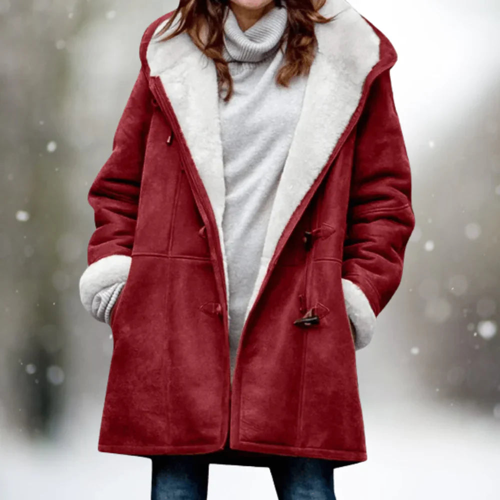 Yarelli - Luxury Fleece Jacket Leather Look Mid-Length Hood