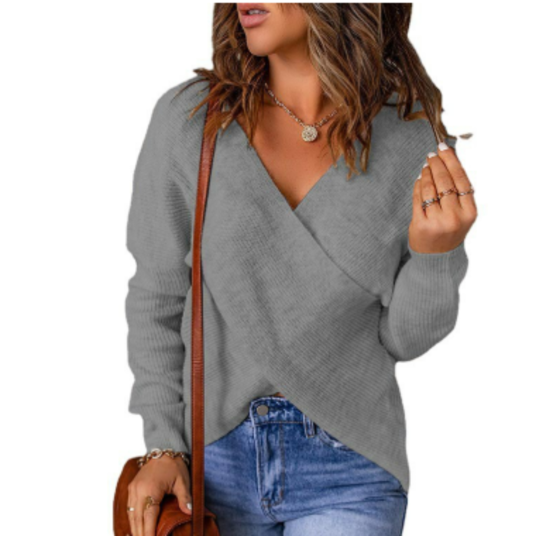 Women's Dress Loose Fit Crossover Front Long Sleeve