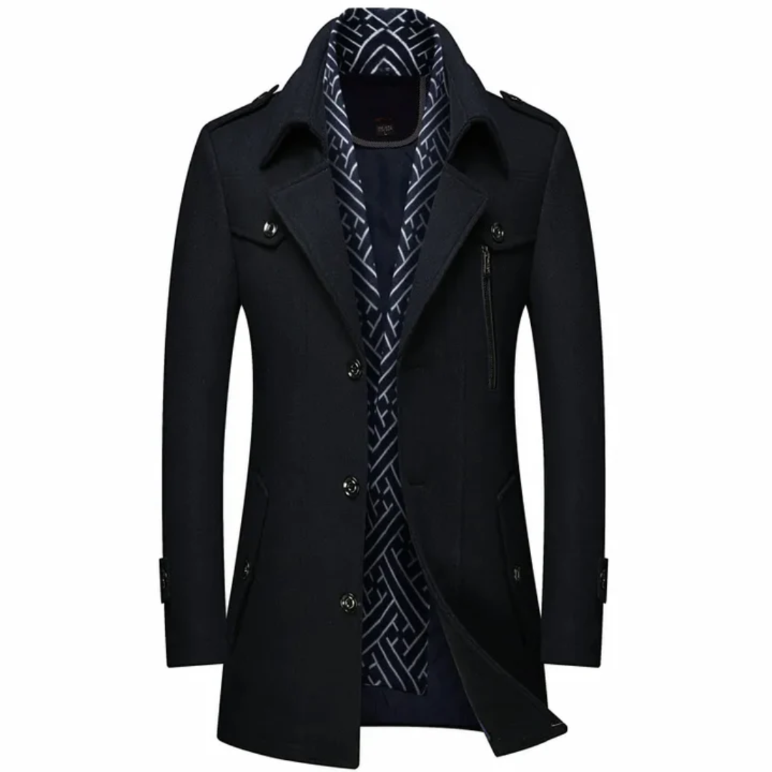 Long Men's Coat Black Elegant