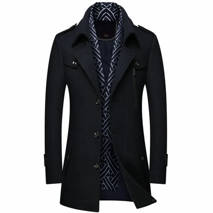 Long Men's Coat Black Elegant