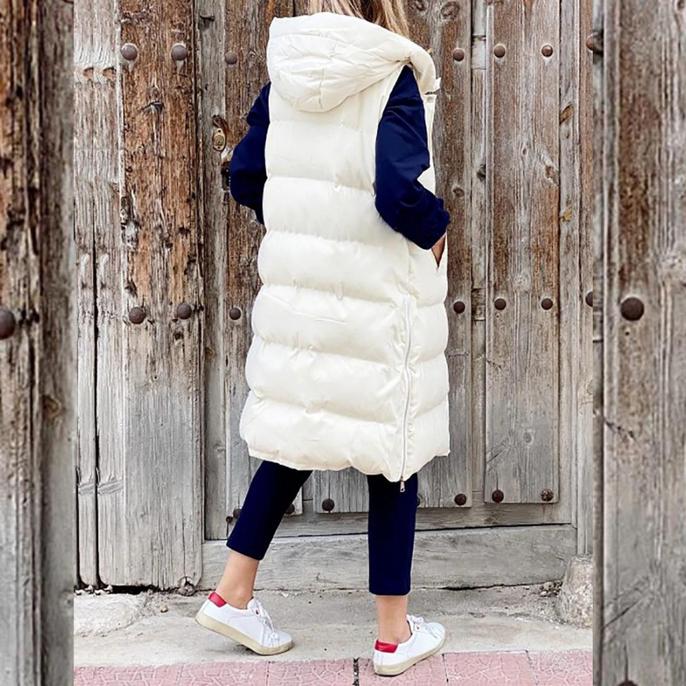 Lange Baumwolljacke Mit Kapuze Und Ohne Ärmel - IdealeKleiden