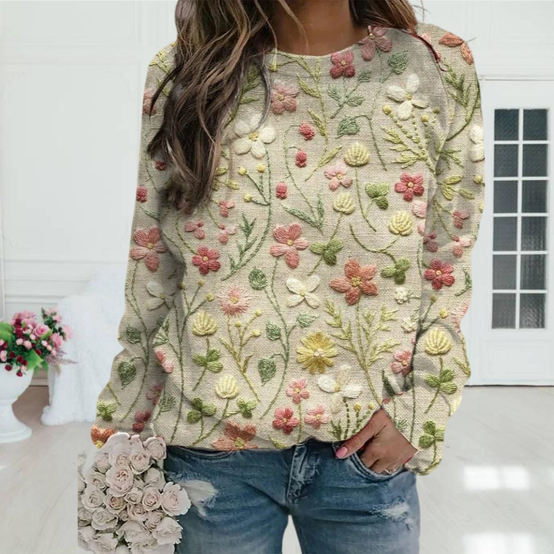 Bequeme Damenpullover Blumenmuster Soft - IdealeKleiden