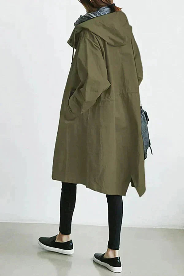 Long Trench Coat Women Elegant Hood
