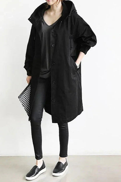 Long Trench Coat Women Elegant Hood