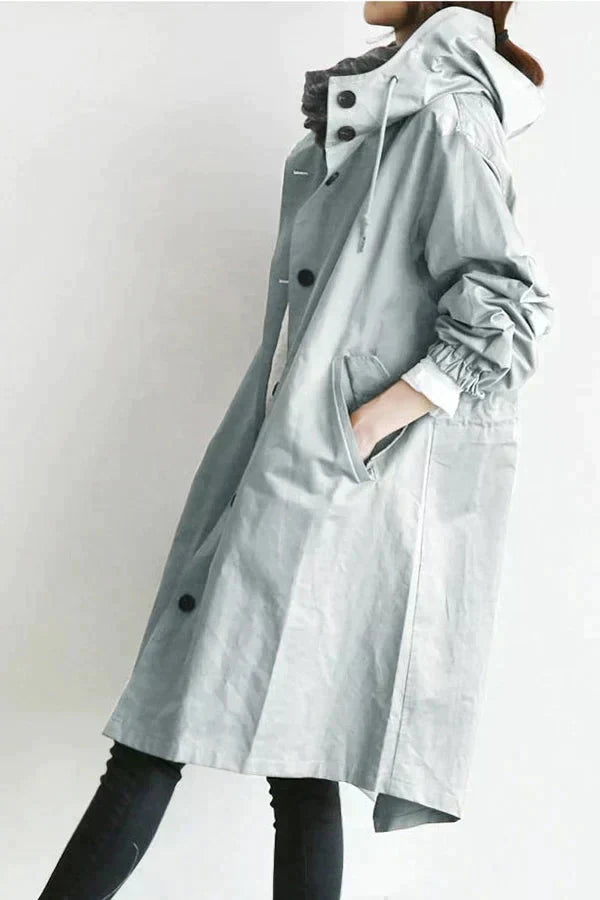 Lange Trenchcoat Damen Elegant Kapuze - IdealeKleiden