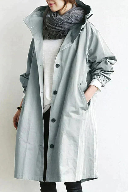 Long Trench Coat Women Elegant Hood