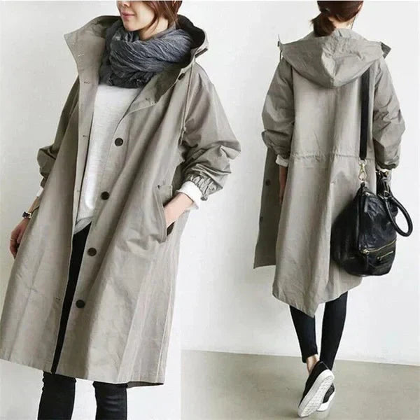 Long Trench Coat Women Elegant Hood