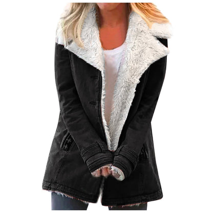 Women's Winter Jacket Elegant Lapel Collar Long Sleeve