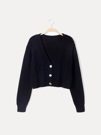 Women's Cardigan Cable Knit V-Neck Button Closure