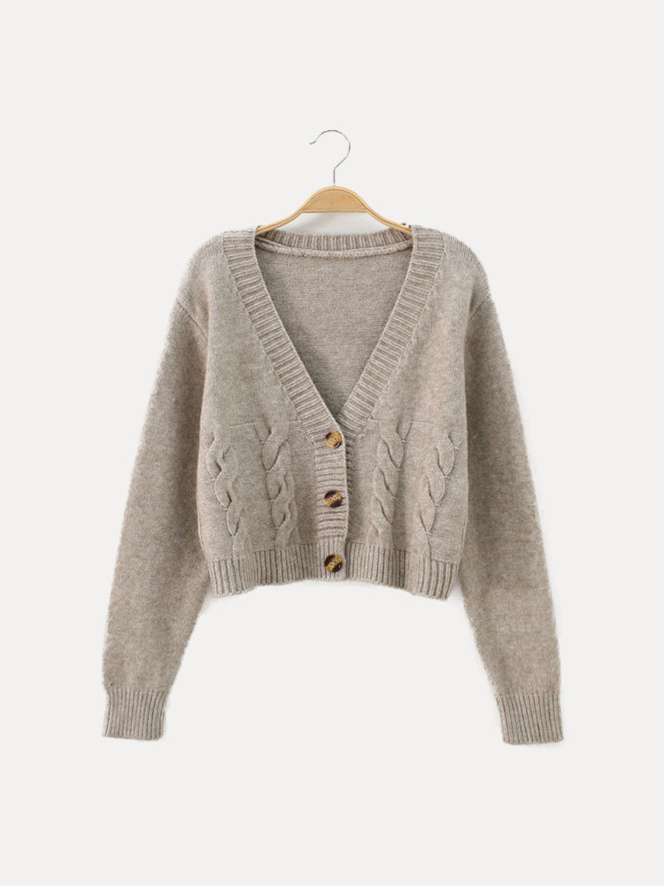 Women's Cardigan Cable Knit V-Neck Button Closure