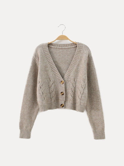 Women's Cardigan Cable Knit V-Neck Button Closure