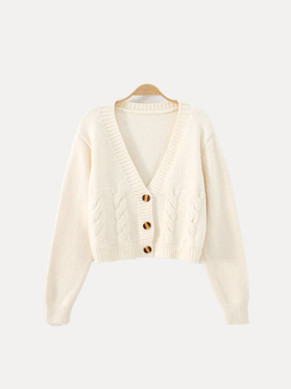Women's Cardigan Cable Knit V-Neck Button Closure