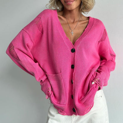 Women's Cotton V-Neck Sweater with Pockets
