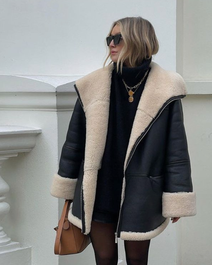 Winter Leather Jacket Teddy Lining Warm & Elegant
