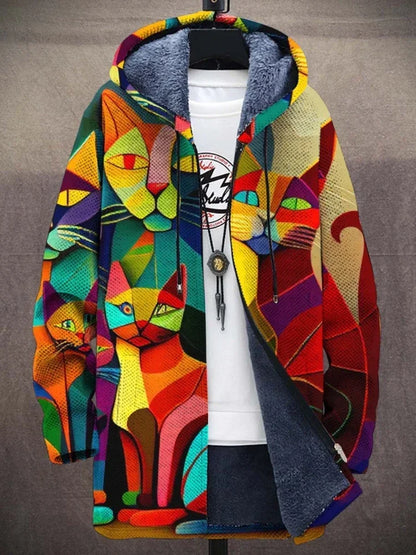 Stylish women's coat with a colorful design