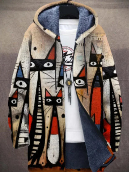 Stylish women's coat with a colorful design