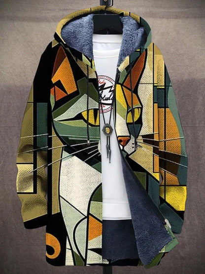 Stylish women's coat with a colorful design
