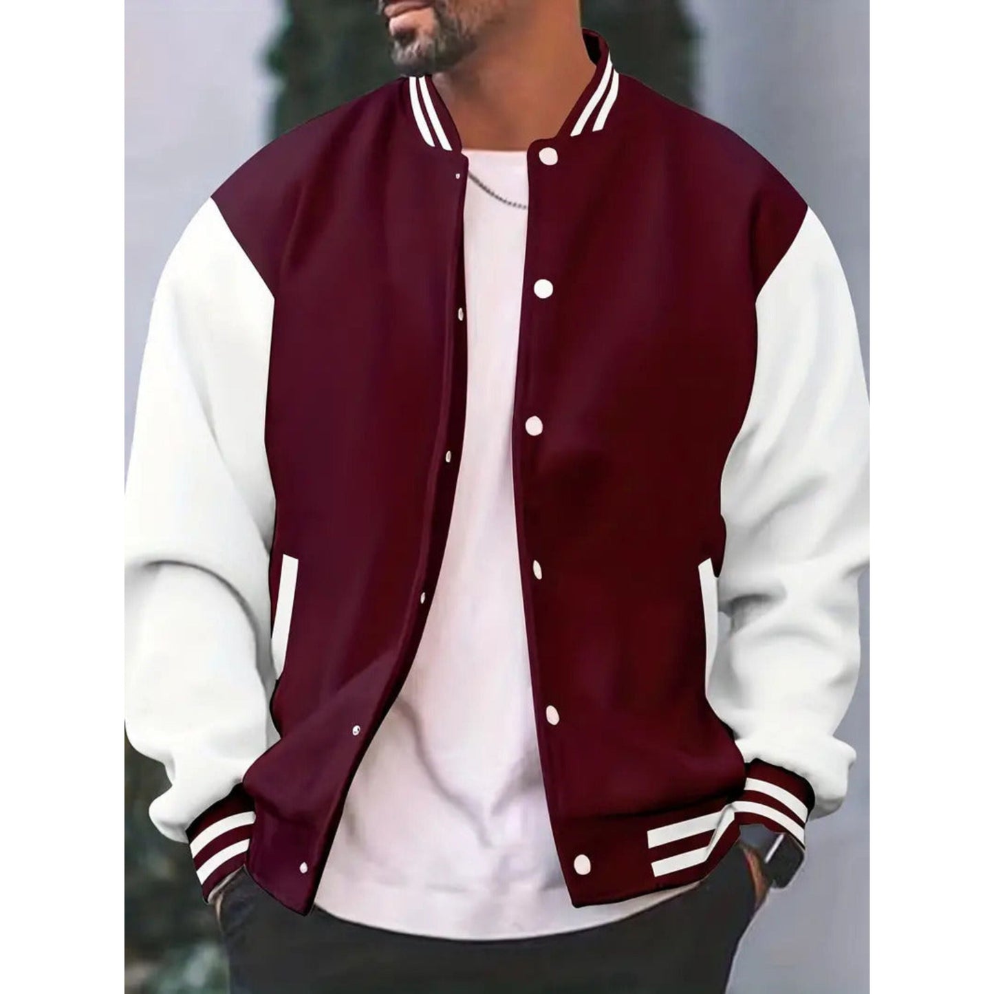 Men's Bomber Jacket Sporty Button Closure