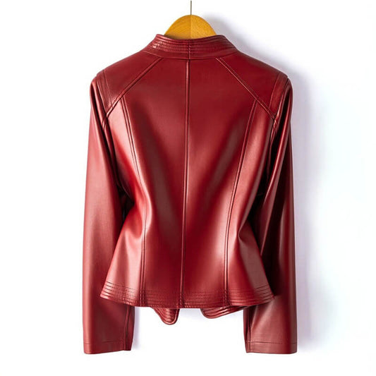 Lederjacke Damen Stylisch Asymmetrisch - IdealeKleiden
