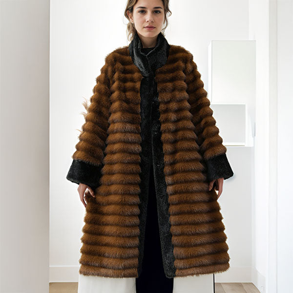 Fashionable Coat Relaxed Fit Stand-up Collar with Fur Trim