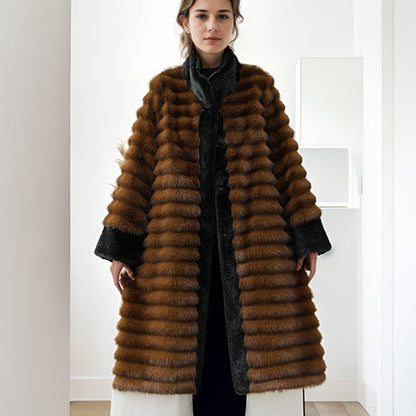 Fashionable Coat Relaxed Fit Stand-up Collar with Fur Trim