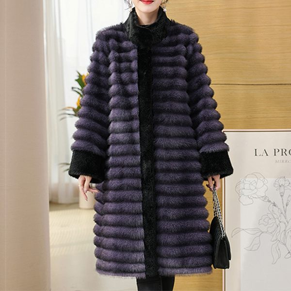 Fashionable Coat Relaxed Fit Stand-up Collar with Fur Trim
