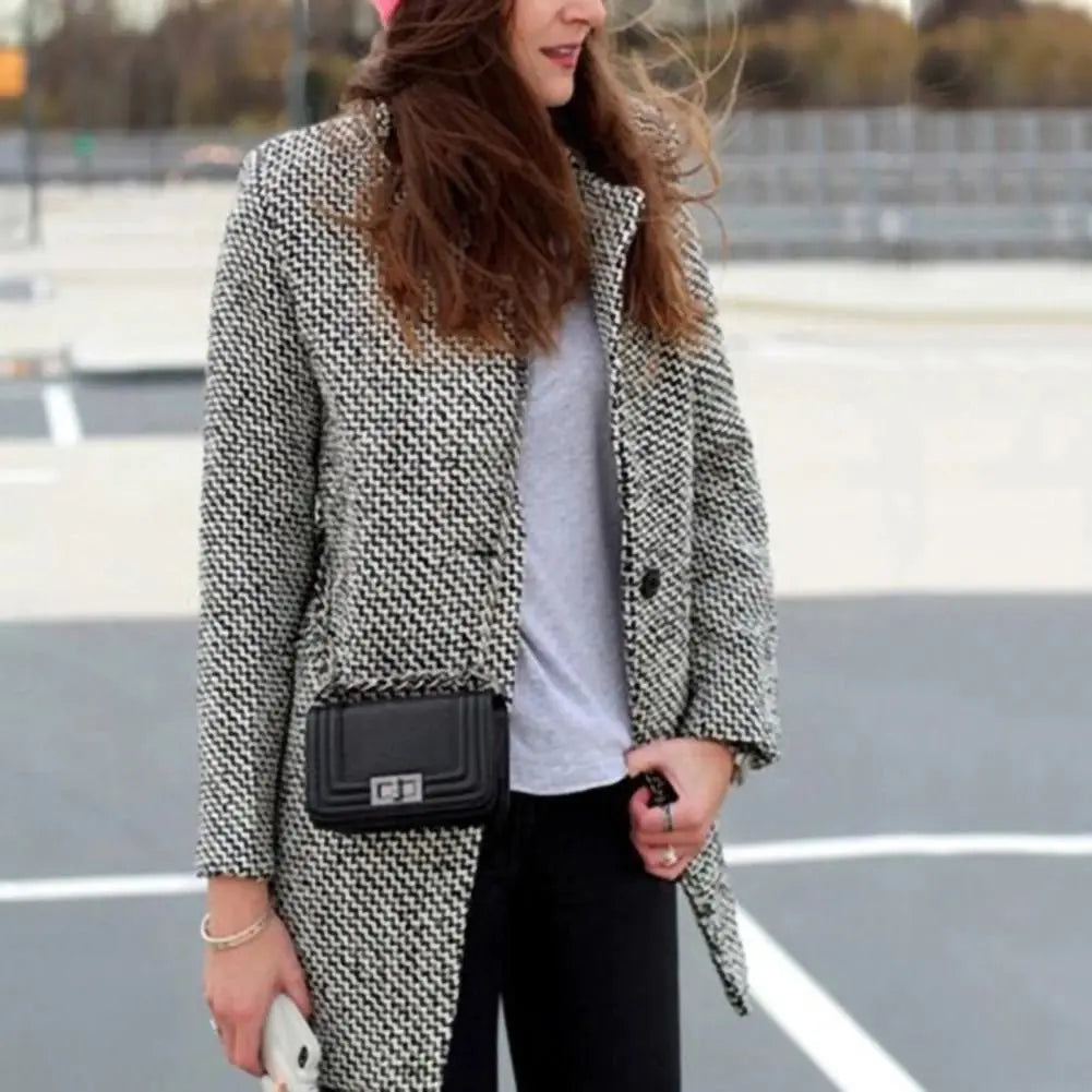 Women's Wool Coat Chic Houndstooth Pattern Elegant Design