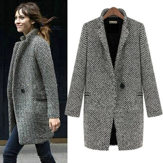Damen Wollmantel Chic Hahnentrittmuster Elegantes Design - IdealeKleiden