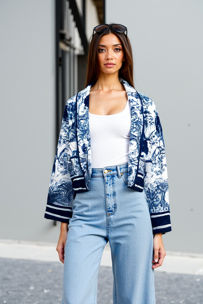 Floral Quilted Jacket Blue Trendy & Comfortable