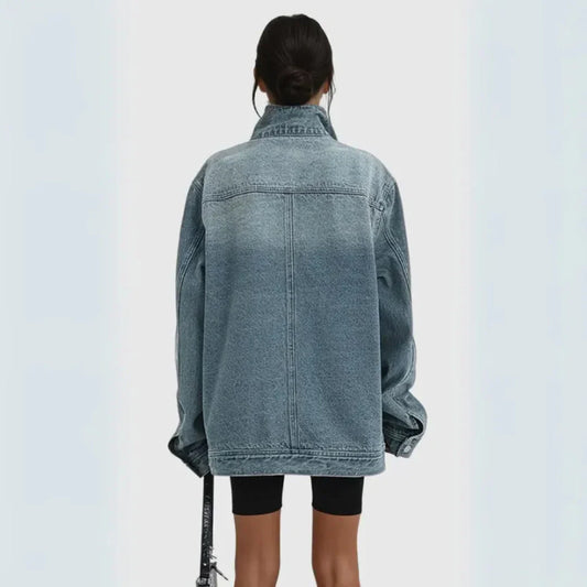 Modische Asymmetrische Jeansjacke Damen - IdealeKleiden