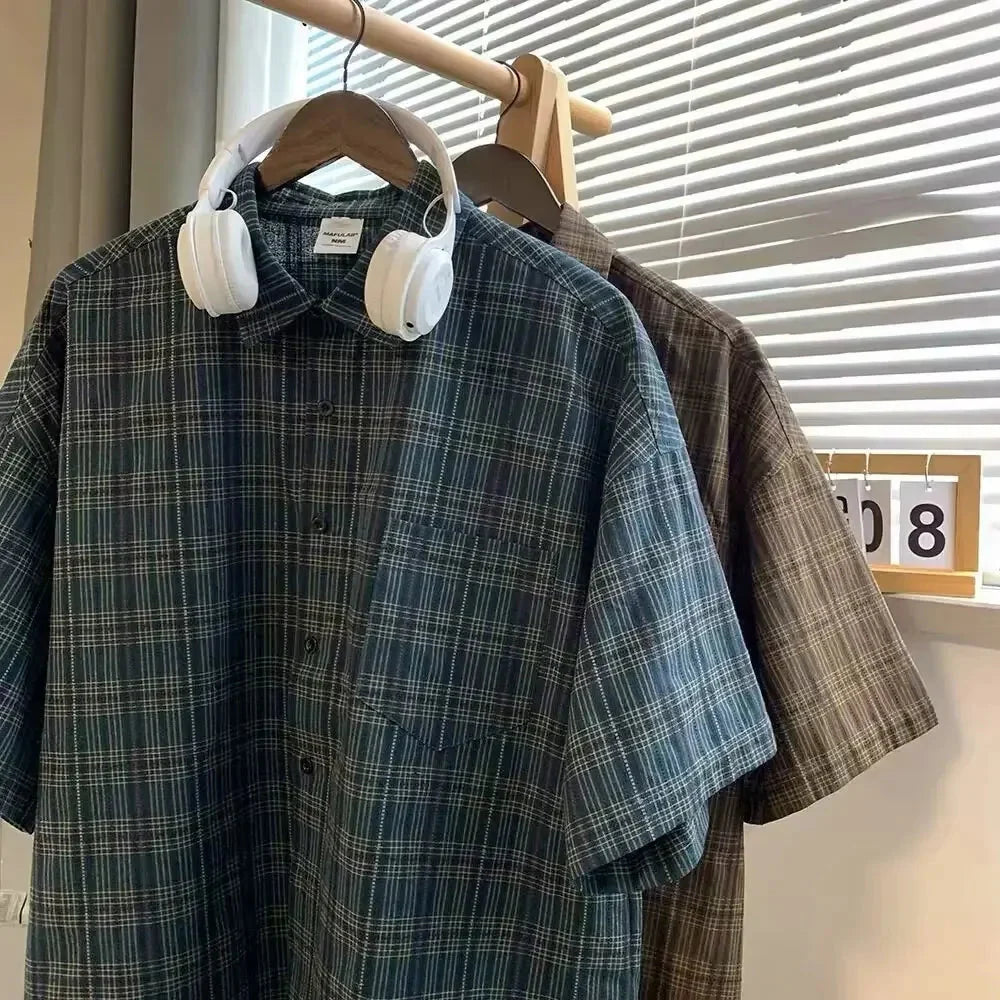 Men's Short-Sleeve Checkered Relaxed Fit Shirt