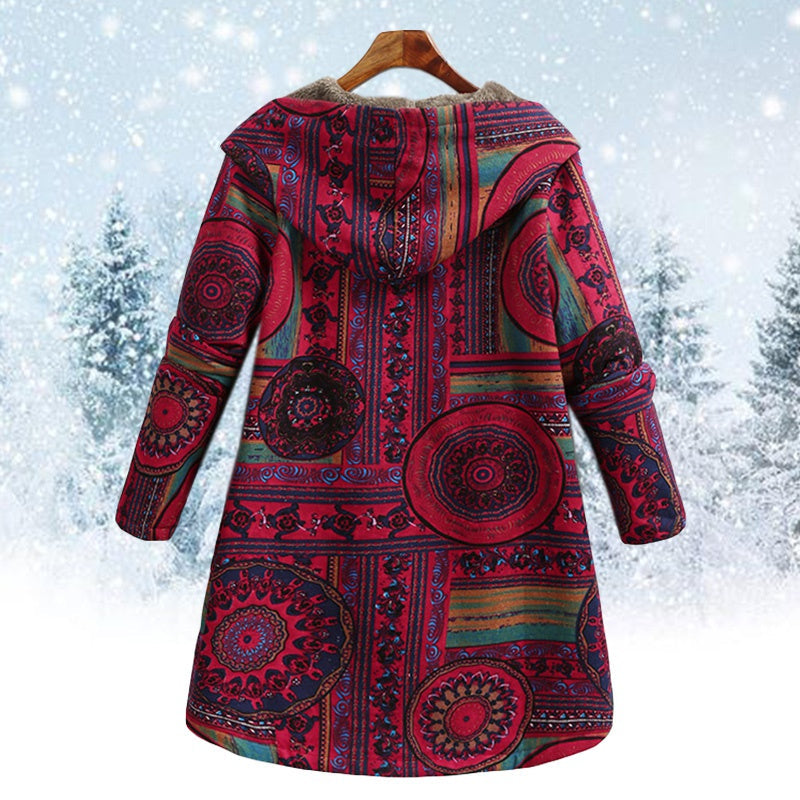Boho-Wintermantel Blumenprint Damen - IdealeKleiden