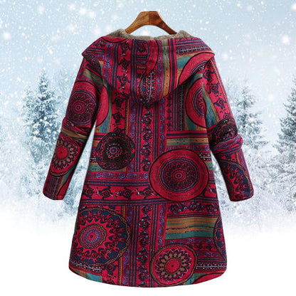 Boho-Wintermantel Blumenprint Damen - IdealeKleiden