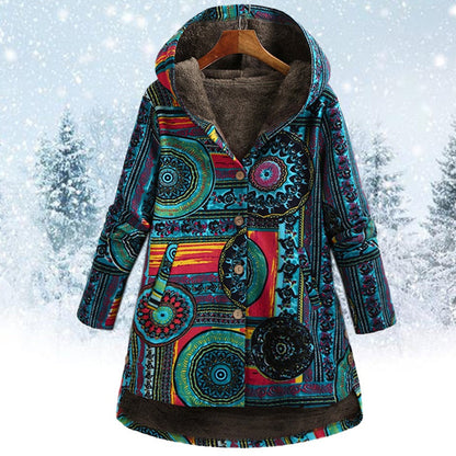 Boho Floral Print Women's Winter Coat